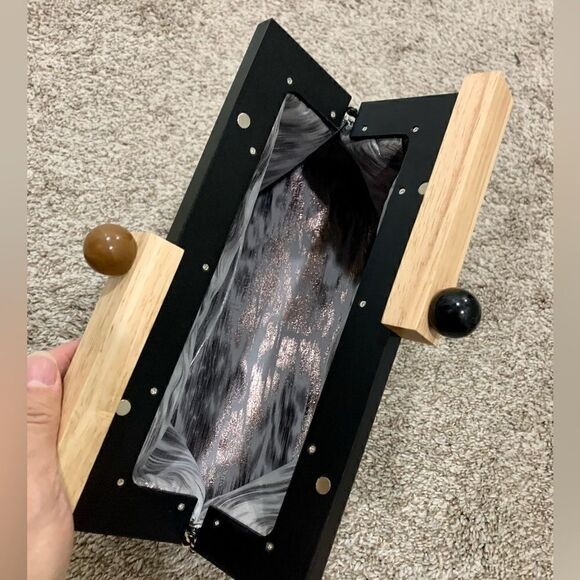 Houndstooth Real Hair-on-horsehide Handmade Wooden Frame Clutch/Shoulder Bag - Picture 12 of 15